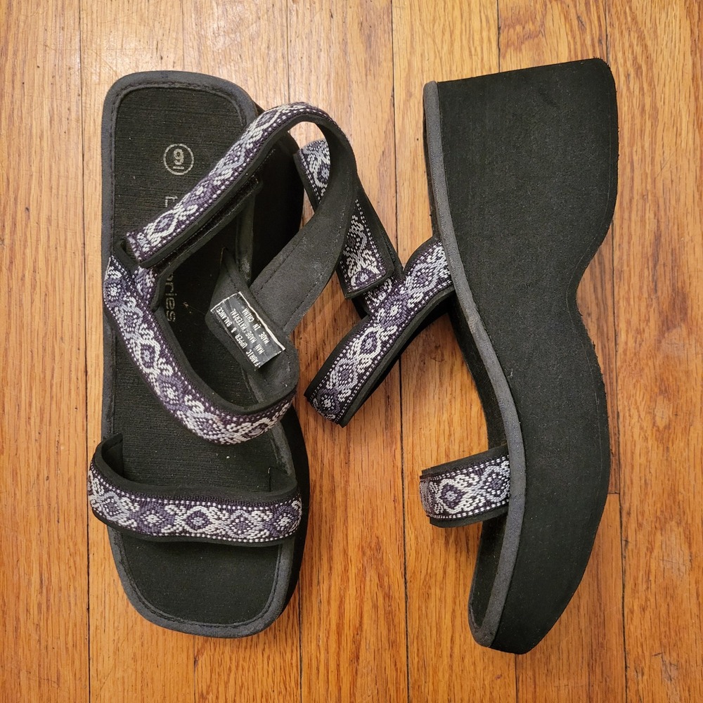 No Boundaries Black Aztec Southwestern Platform Wedge Sandals‎ 9 Summer Y2K 90s